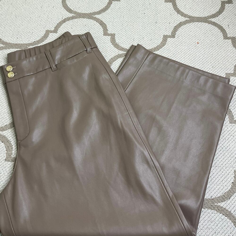 Chico’s Faux Leather Wide Leg Cropped Pants Taupe Size 2.5/14